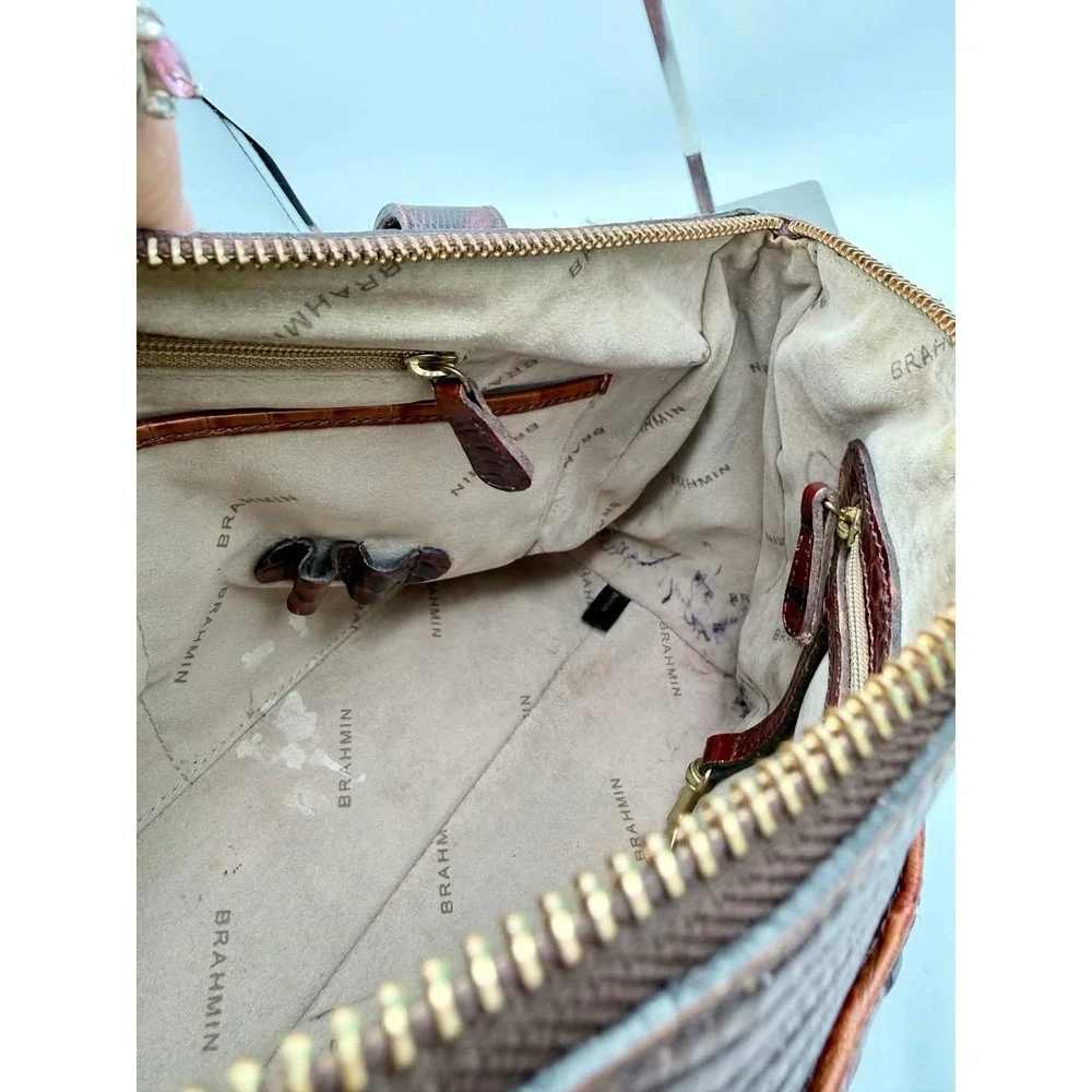 Brahmin Anna Satchel Embossed Leather Satchel Crossbody Bag Tassel Gold Hardware